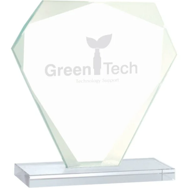 Custom Engraved 6 1/4" Cut Diamond Jade Glass Award