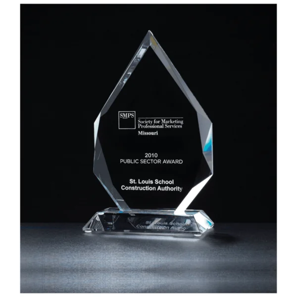 Custom Engraved 5 3/8" x 8 7/8" Flame Multi-Faceted Optical Crystal Award