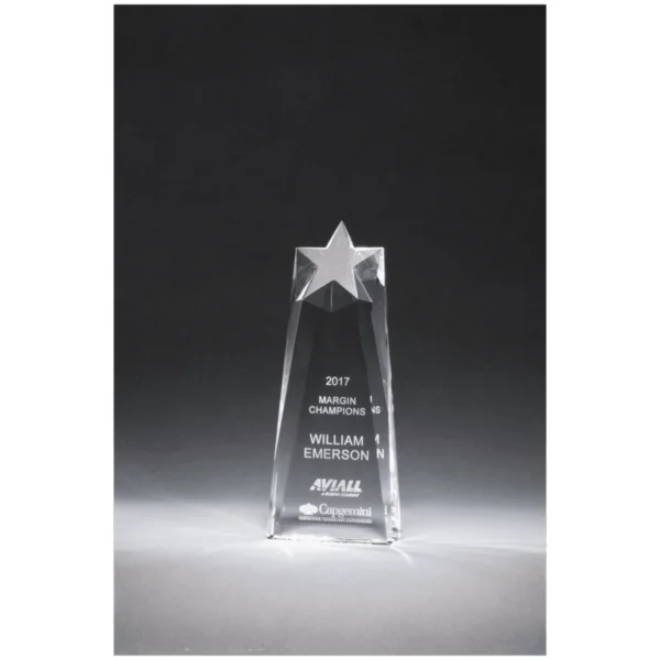 Custom Engraved 2 1/2" x 7 1/2" x 1 1/2" (Tapered) Star Trophy Carved From a Block of Crystal