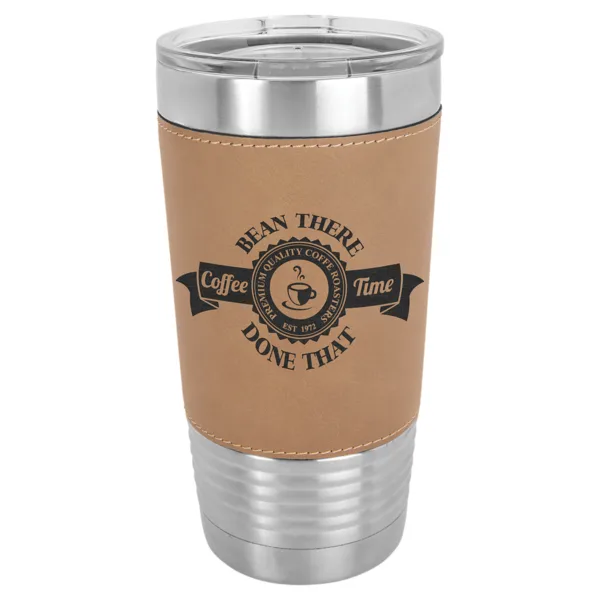 Personalized 20 oz. Light Brown Leatherette Tumbler