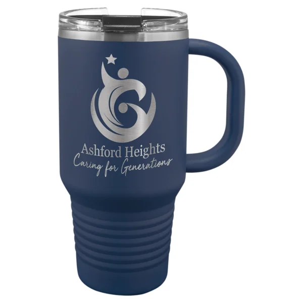 Personalized 32 oz. Navy Blue Travel Mug with Snap Lid and Straw