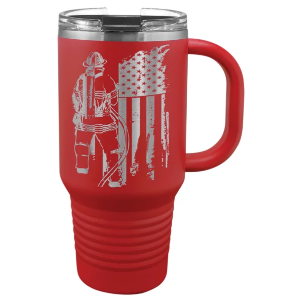 Personalized 32 oz. Red Travel Mug with Snap Lid and Straw
