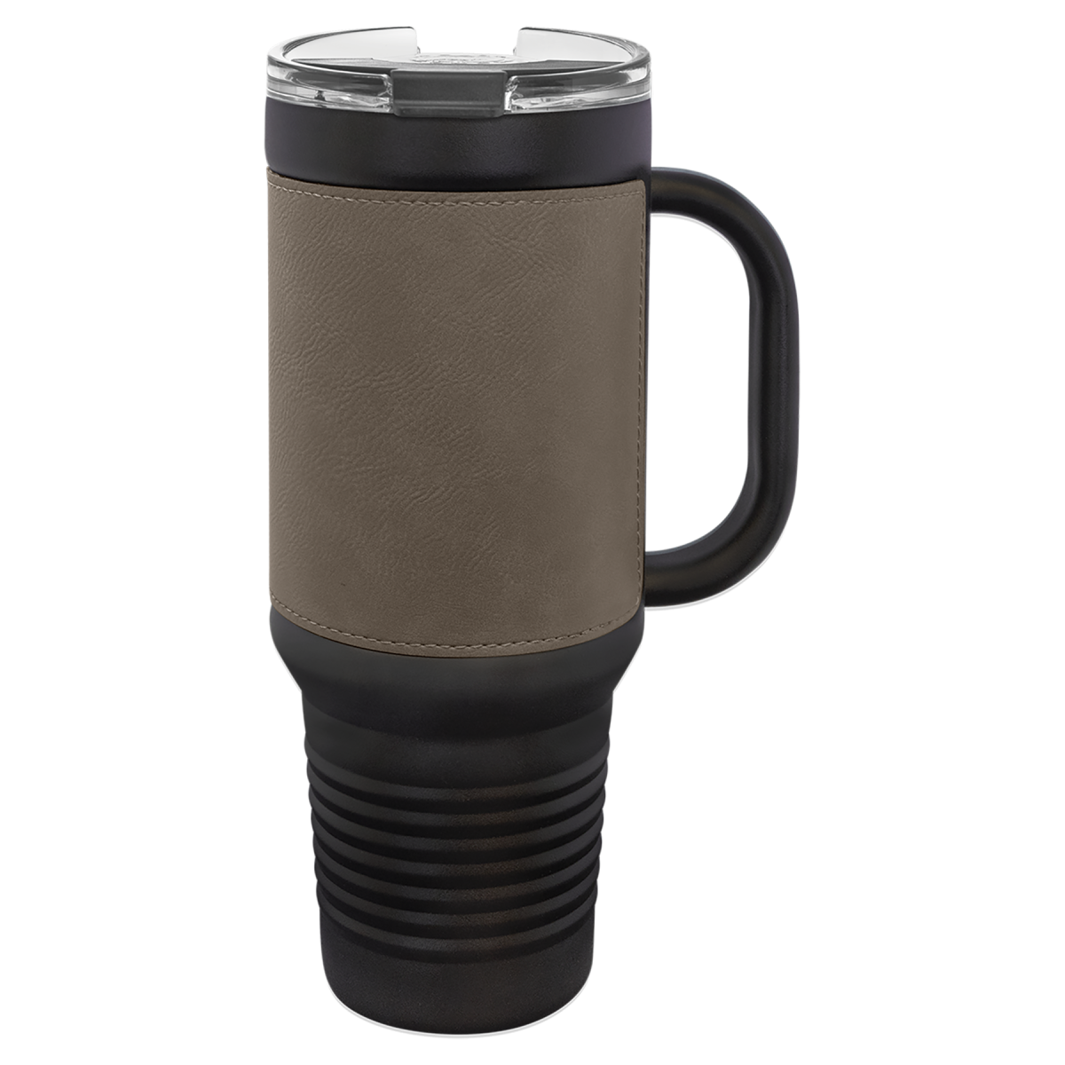Personalized 40 oz. Black with Black/Silver Leatherette Travel Mug - Image 4
