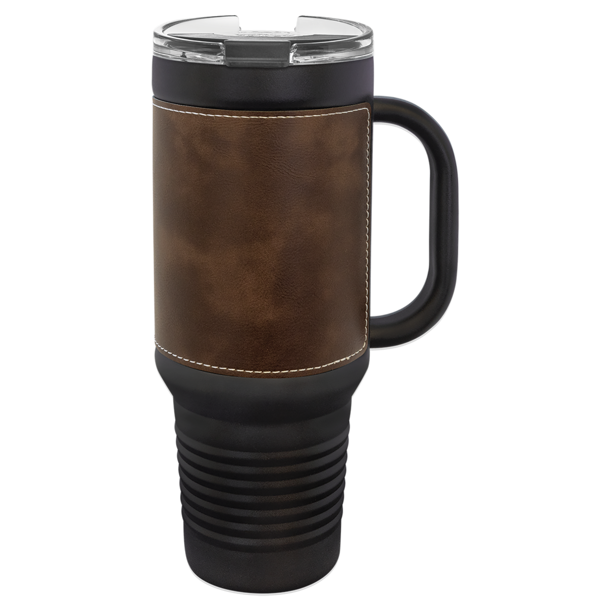 Personalized 40 oz. Black with Black/Silver Leatherette Travel Mug - Image 6