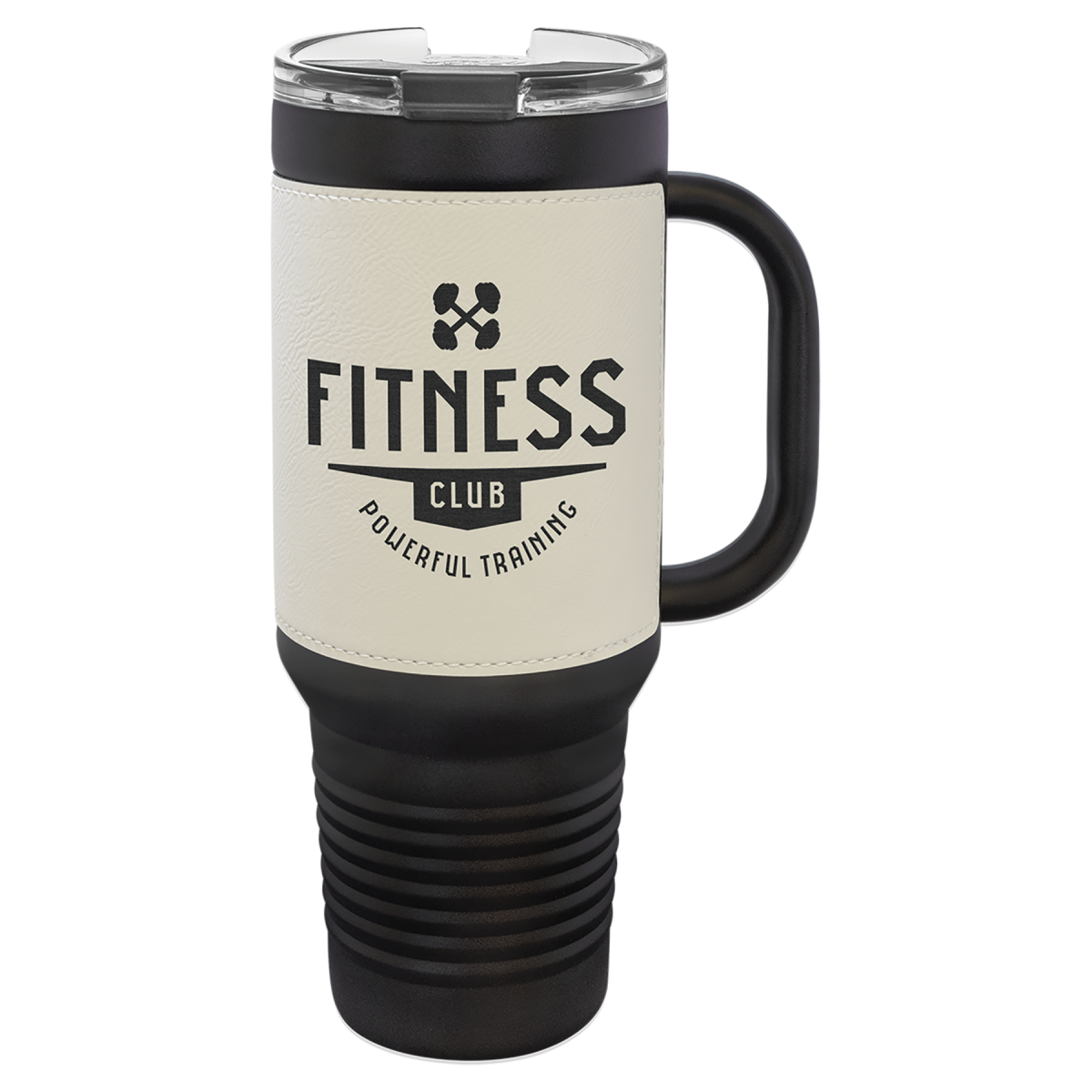 Personalized 40 oz. Black with Black/Silver Leatherette Travel Mug - Image 7