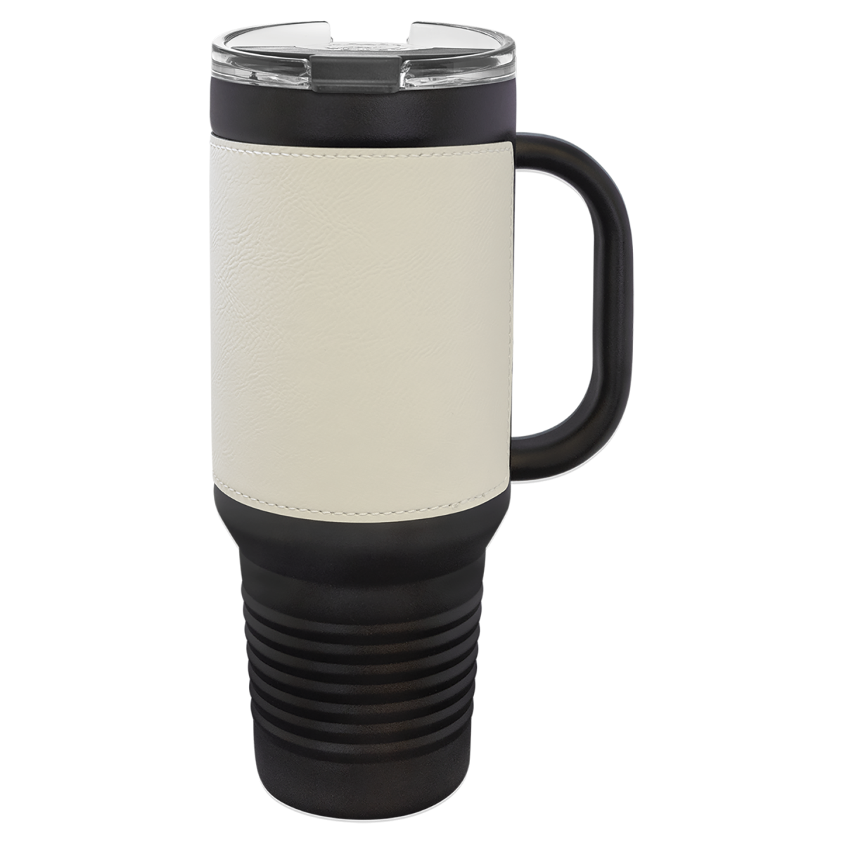 Personalized 40 oz. Black with Black/Silver Leatherette Travel Mug - Image 8