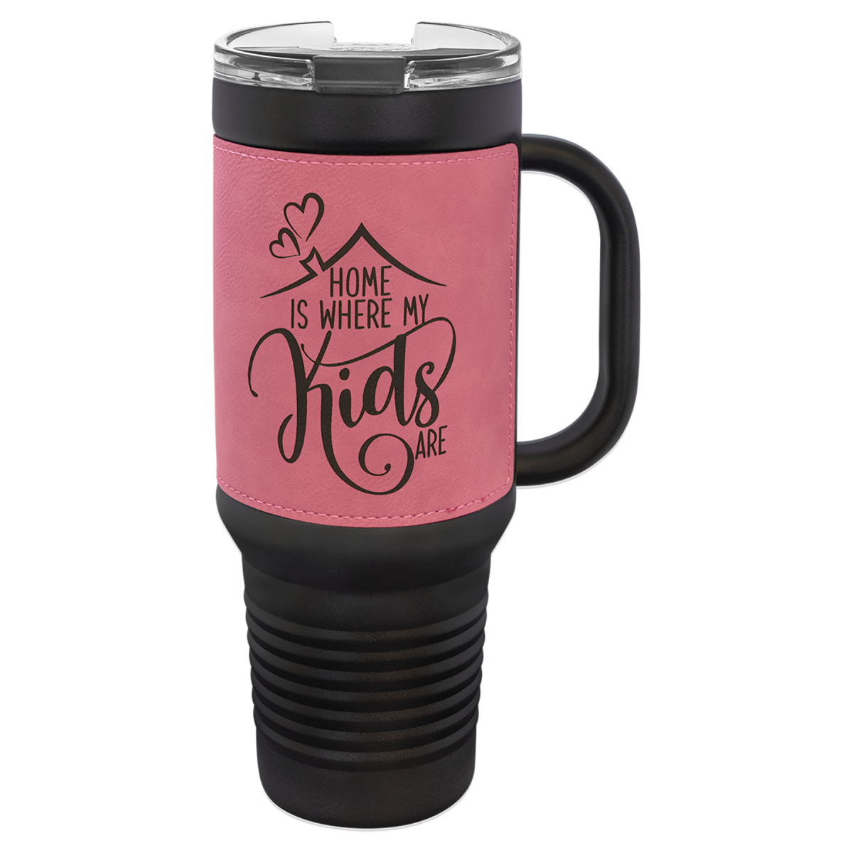 Personalized 40 oz. Black with Black/Silver Leatherette Travel Mug - Image 9