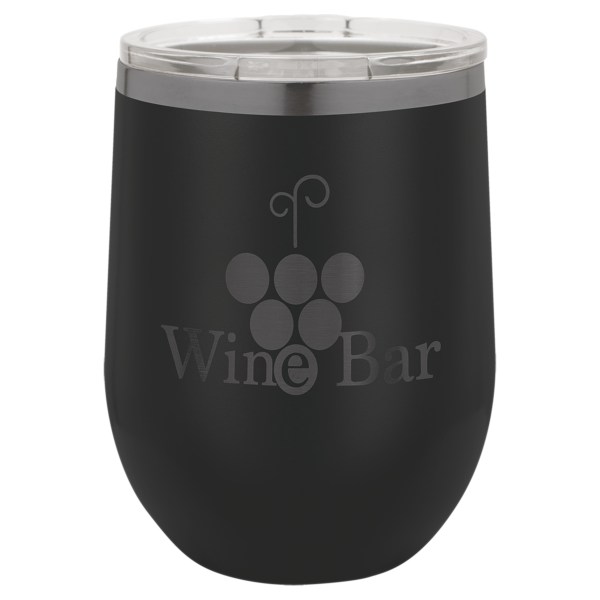 Personalized 12 oz. Black Ghost Black Stemless Wine Tumbler with Standard Lid
