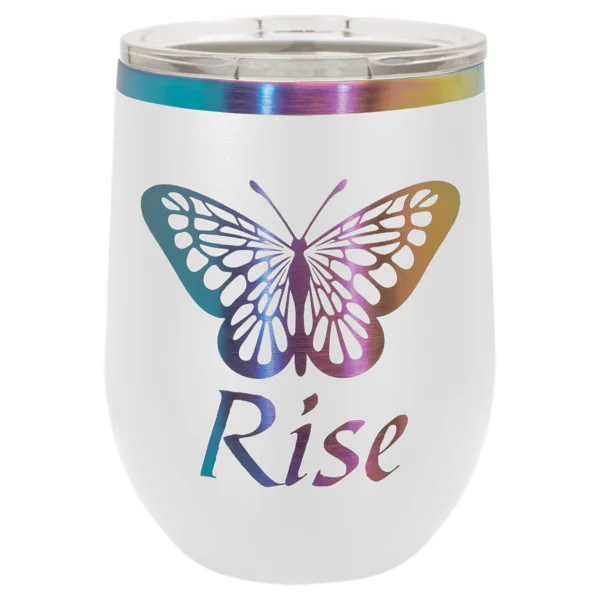 Personalized 12 oz. White/Prism Stemless Wine Tumbler with Standard Lid