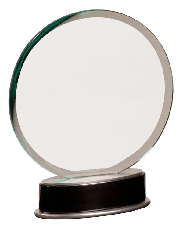 Custom Engraved 9" Jade Round Metro Glass with Silver and Black Piano Base