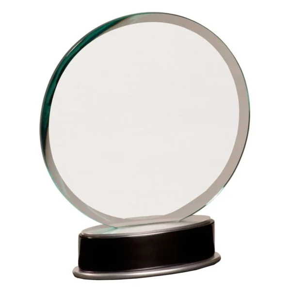 Custom Engraved 9" Jade Round Metro Glass with Silver and Black Piano Base
