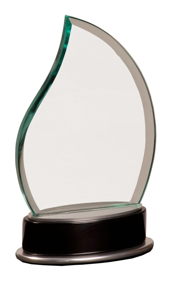 Custom Engraved 7 3/4" Jade Flame Metro Glass with Silver and Black Piano Base