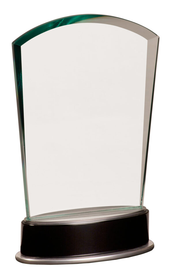 Custom Engraved 8 3/4" Jade Fan Metro Glass with Silver and Black Piano Base