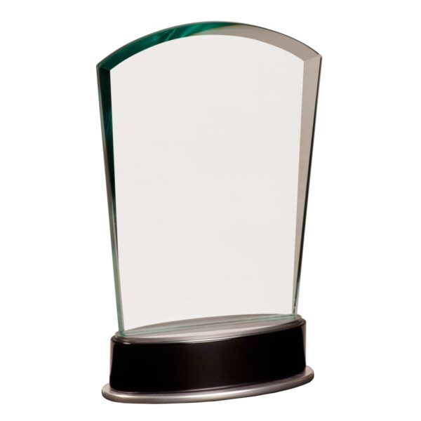 Custom Engraved 8 3/4" Jade Fan Metro Glass with Silver and Black Piano Base