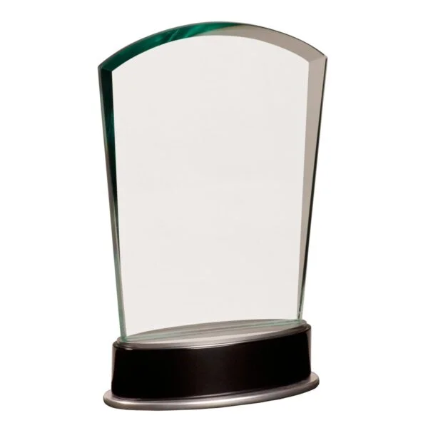 Custom Engraved 8 3/4" Jade Fan Metro Glass with Silver and Black Piano Base