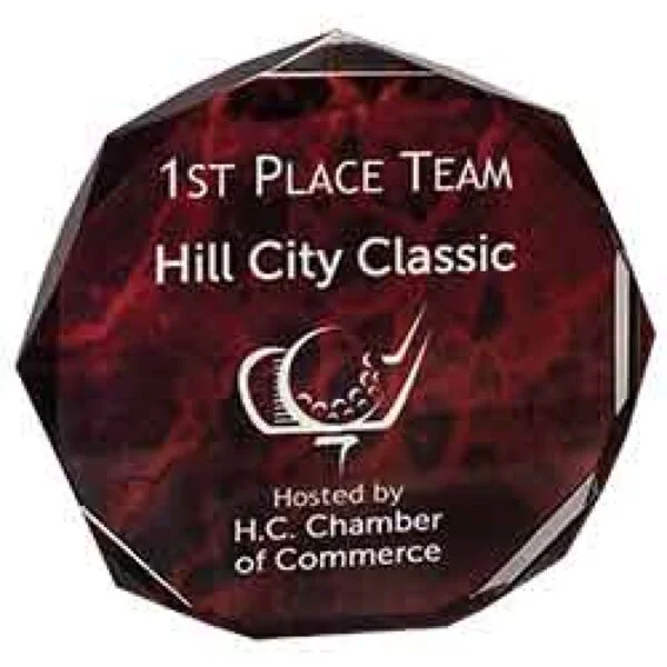 Custom Engraved 7" Red Marble Octagon Acrylic Award