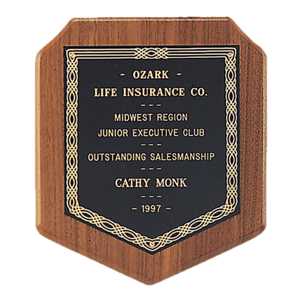 Custom Engraved 7" x 8" Jewelers Black Gold Border Plate on an Walnut Plaque- Sheffield