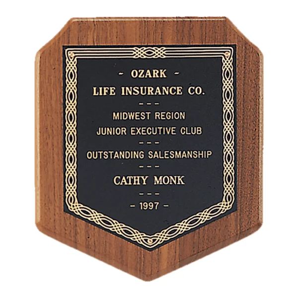 Custom Engraved 7" x 8" Jewelers Black Gold Border Plate on an Walnut Plaque- Sheffield