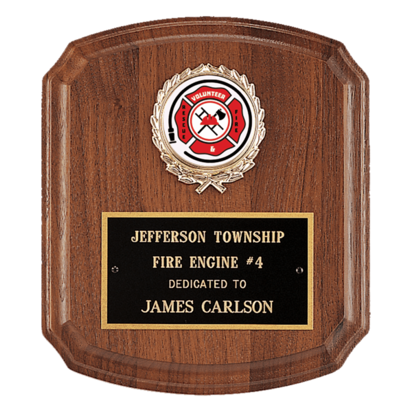 Custom Engraved 7" x 8" Walnut Plaque with Gold Border Black Brass