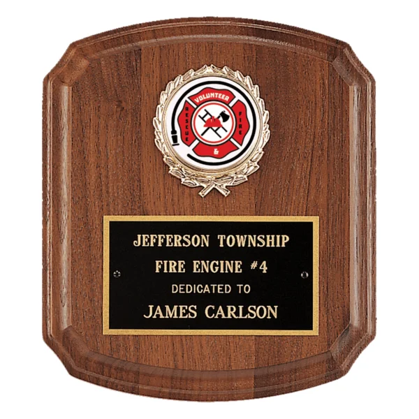 Custom Engraved 7" x 8" Walnut Plaque with Gold Border Black Brass