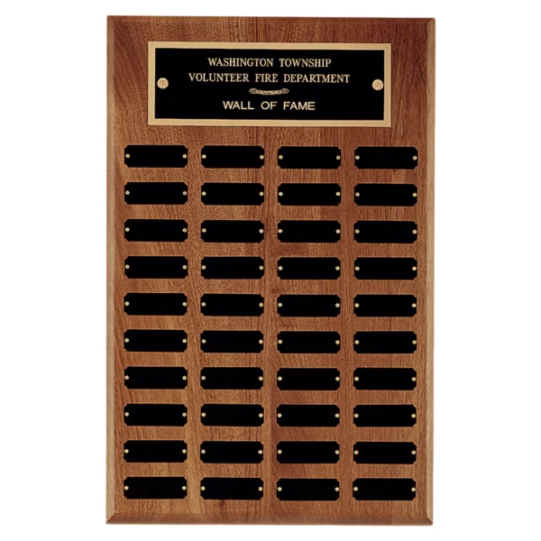 Custom Engraved 13" x 20"Walnut 40 Plate Perpetual Plaque with Black Brass