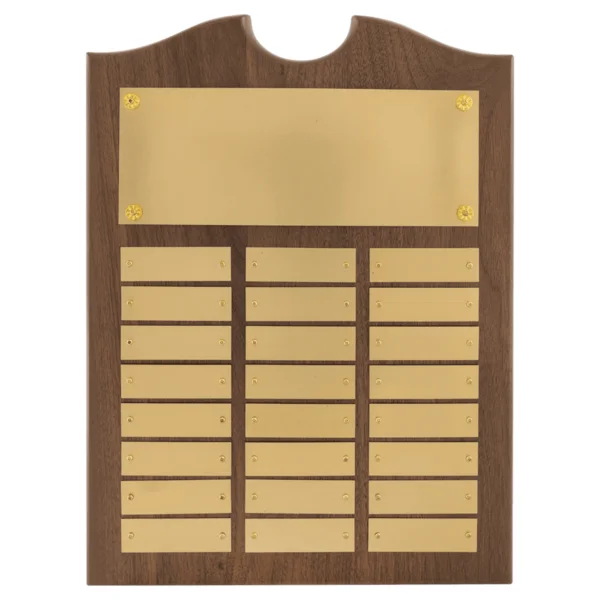 Custom Engraved 11" x 15"Walnut 24 Plate Perpetual Plaque with Brushed Brass Plates