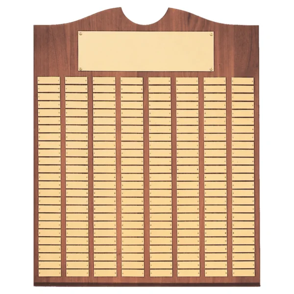Custom Engraved 28" x 35"Walnut 240 Plate Perpetual Plaque with Brushed Brass Plates