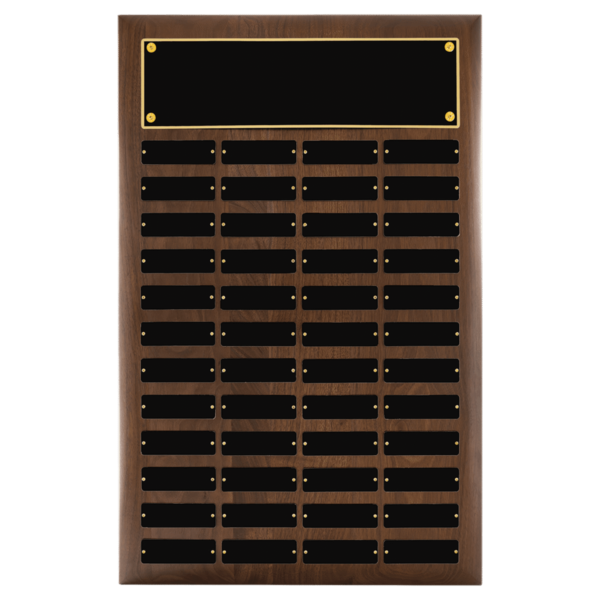 Custom Engraved 16" x 24"Walnut 48 Plate Perpetual Plaque with Black Brass