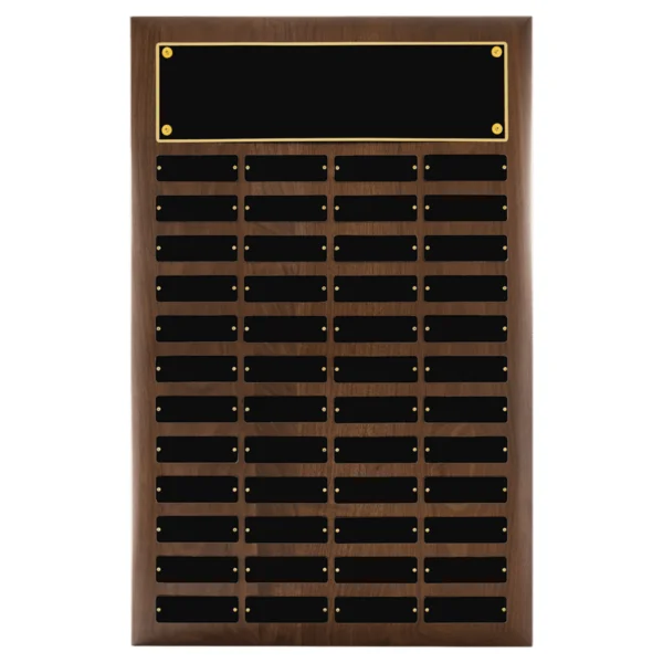Custom Engraved 16" x 24"Walnut 48 Plate Perpetual Plaque with Black Brass