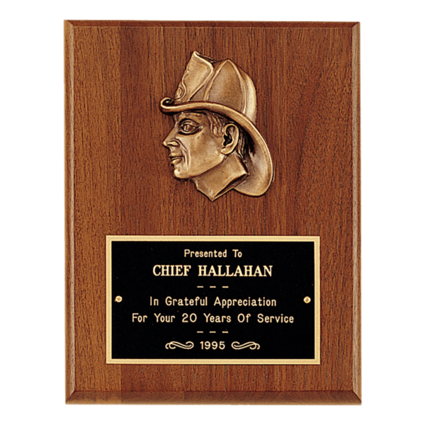 Custom Engraved 7" x 9" Walnut Plaque with Firefighter Relief and Black Brass
