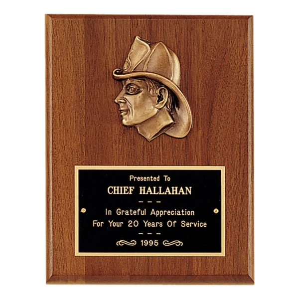 Custom Engraved 7" x 9" Walnut Plaque with Firefighter Relief and Black Brass
