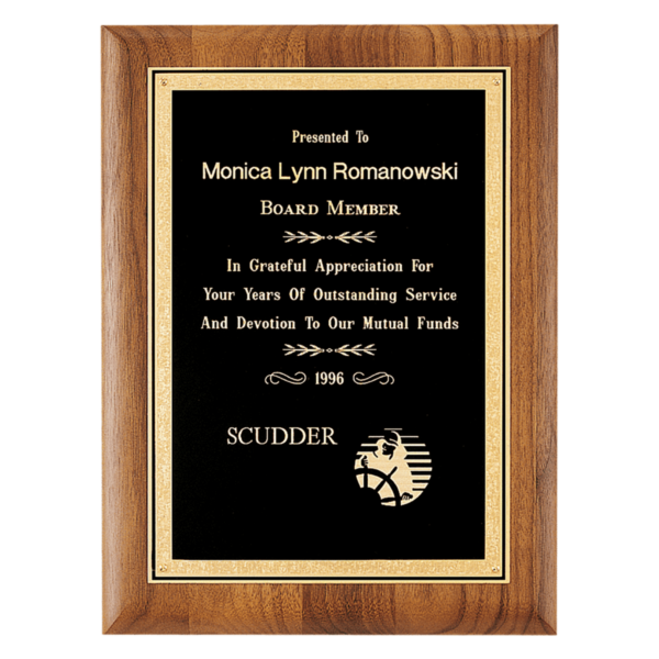 Custom Engraved 8" x 10 1/2" Coventry Walnut Plaque Textured Black Plate