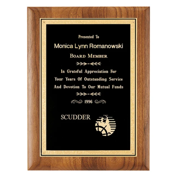 Custom Engraved 8" x 10 1/2" Coventry Walnut Plaque Textured Black Plate