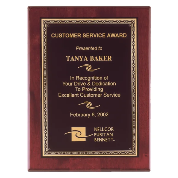 Custom Engraved 8" x 10" Premium Rosewood Piano Plaque Black Brass