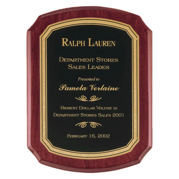 Custom Engraved 11" x 15" Rosewood Piano Plaque with Black/ Plate