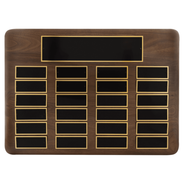 Custom Engraved 15" x 21"Walnut 24 Plate Perpetual Plaque with Black Brass