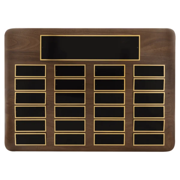 Custom Engraved 15" x 21"Walnut 24 Plate Perpetual Plaque with Black Brass