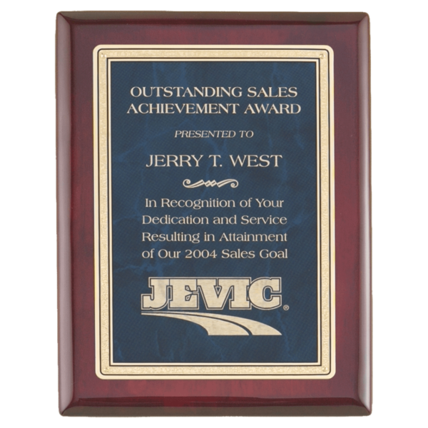 Custom Engraved 7" x 9" Rosewood Piano Plaque with a Design Plate