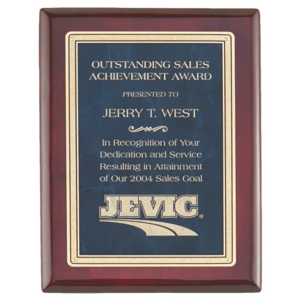 Custom Engraved 7" x 9" Rosewood Piano Plaque with a Design Plate