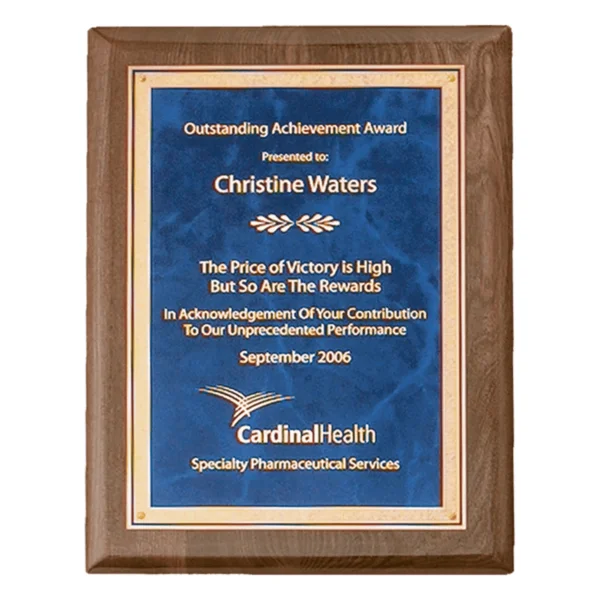 Custom Engraved 8" x 10 1/2" Premium Walnut Piano Plaque Sapphire Marble Plate