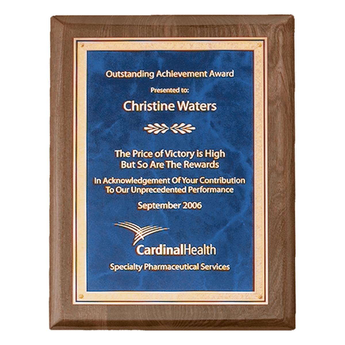Custom Engraved 9" x 12" Premium Walnut Piano Plaque Sapphire Marble Plate