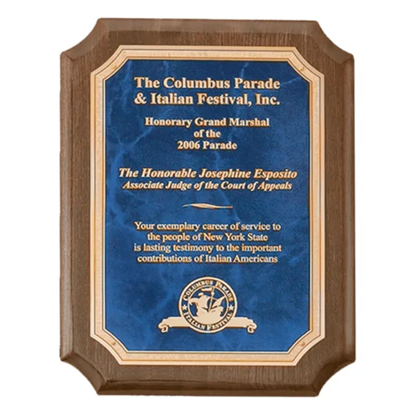 Custom Engraved 7" x 9" Premium Walnut Piano Plaque Sapphire Marble Plate