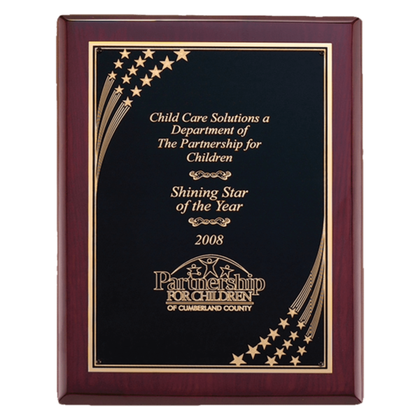 Custom Engraved 8" x 10 1/2" Rosewood Piano Plaque with Plate