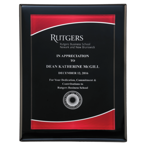 Custom Engraved 7" x 9" Black Piano Plaque with Red Border Acrylic Plate