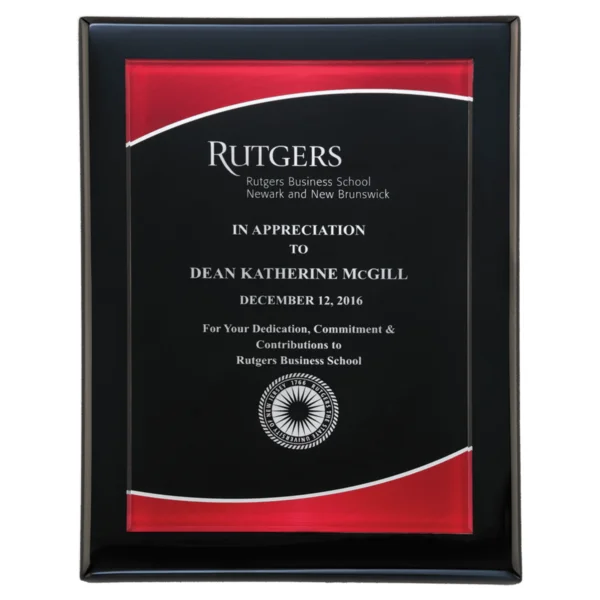 Custom Engraved 9" x 12" Black Piano Plaque with Red Border Acrylic Plate