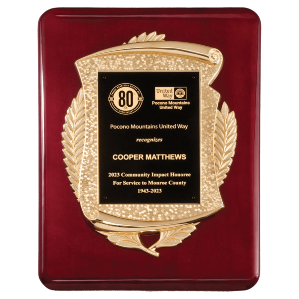 Custom Engraved 11" x 15" Rosewood Piano Plaque Black Plate