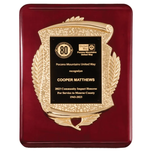 Custom Engraved 11" x 15" Rosewood Piano Plaque Black Plate