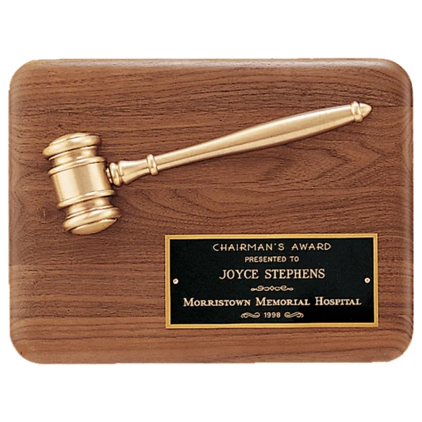 Custom Engraved Solid 9" x 12" Walnut Plaque with Antique Bronze Half Gavel