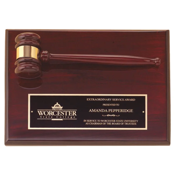 Custom Engraved 9" x 12" Rosewood Piano Gavel Plaque with Black Brass
