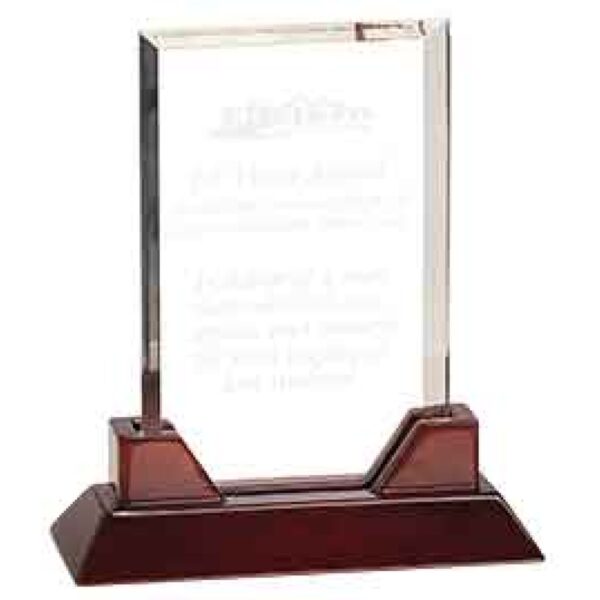 Custom Engraved 9 3/4" Rectangle Prestige Acrylic with Rosewood Piano Base